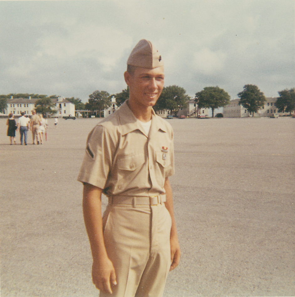 19690621 Charles at 17yrs old on parade deck for USMC Parris Island boot camp graduation